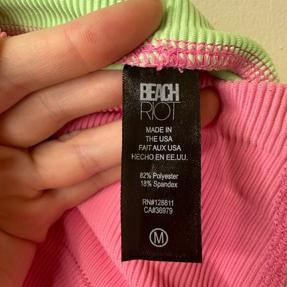 Md Beach Riot Ilene Shorts Colorblock Green Pink Purple USA Made Athleisure Yoga - Picture 4 of 6